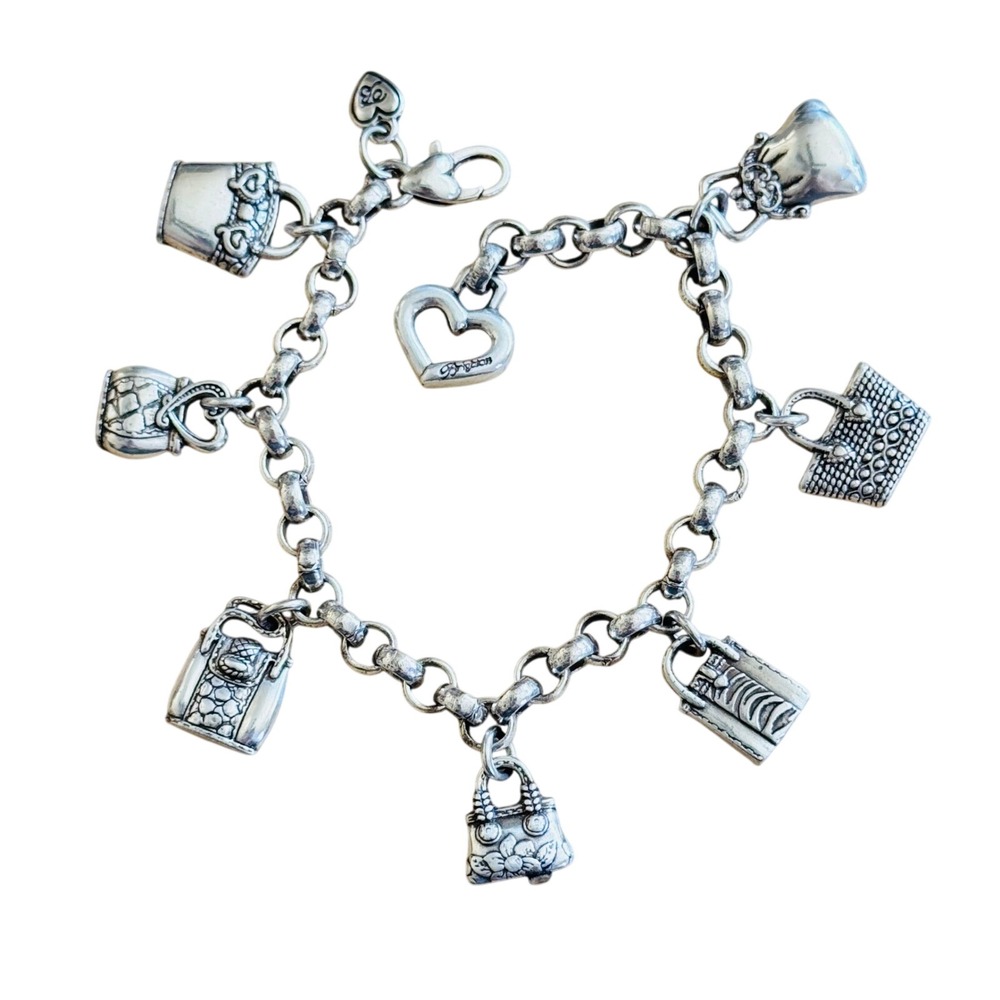 Brighton Retired Purse Handbag Charm Bracelet chic Silver Plated Dangle 8"